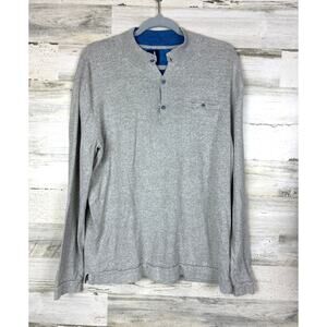 Johnnie-O Mens M Gray Linen Blend Henley Pullover Lightweight Collar Sweater